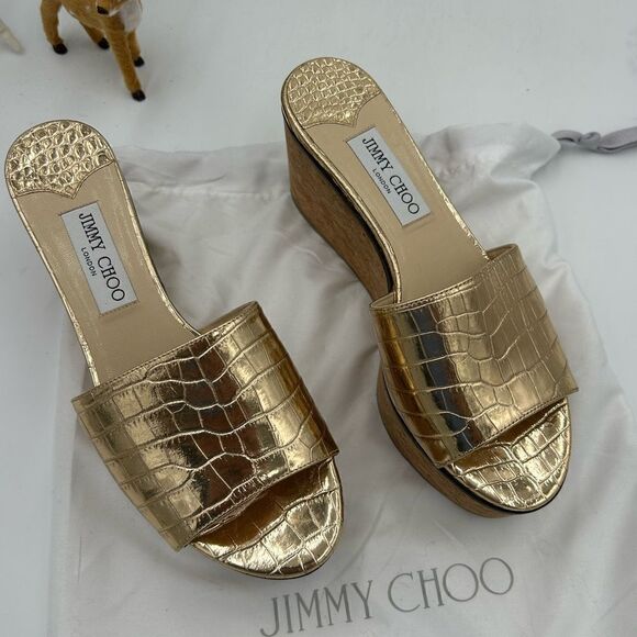 Women’s Jimmy Choo, crock embossed wedge sandals size 38.5 PRISTINE - Picture 3 of 8